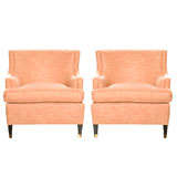 Pair of tangerine and white tweed Art Deco Chairs